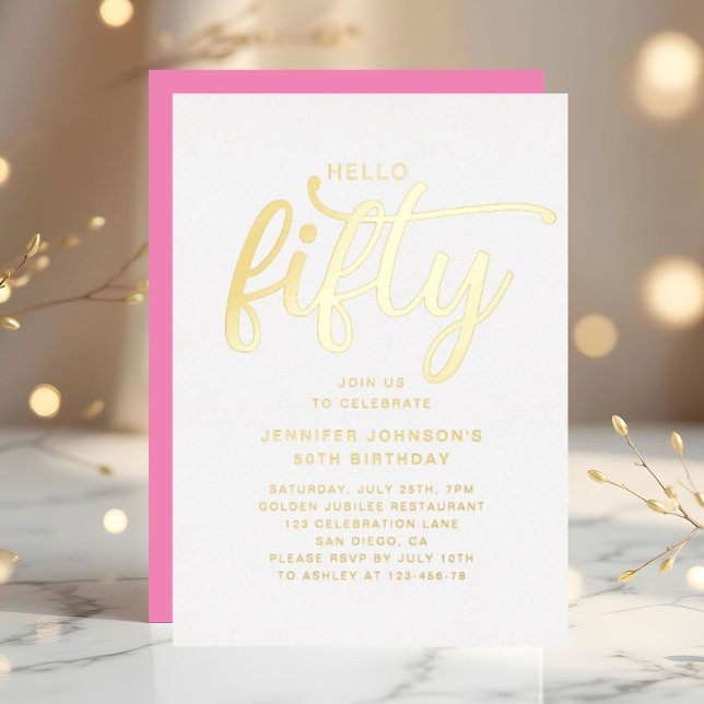 Modern Pink Fifty And Fabulous 50th Birthday Gold (Modern Pink 50th Birthday Fifty And Fabulous Foil Invitation)