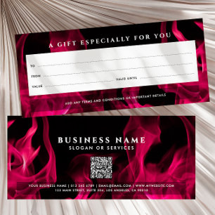 Modern Pink Flames QR Code Gift Certificate
