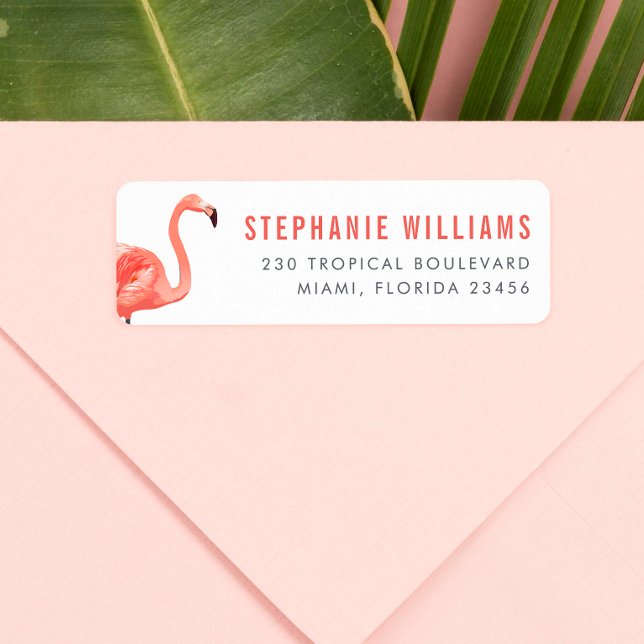 Modern Pink Flamingo Bold Name & Return Address (Creator Uploaded)