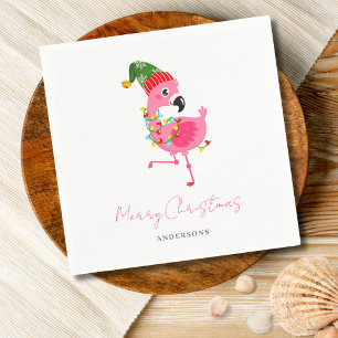 Modern Pink Flamingo Christmas Napkin
