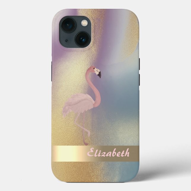 Modern Pink Flamingo Colourful Gold Case-Mate iPhone Case (Back)