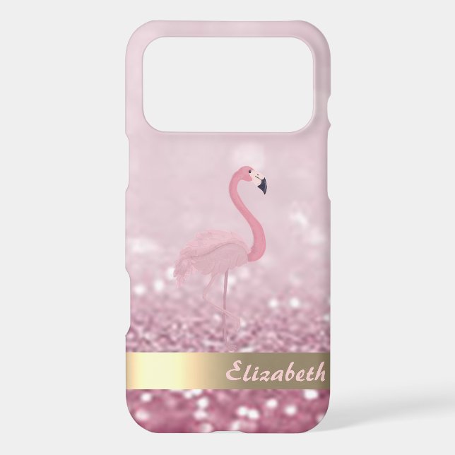 Modern Pink Flamingo Glitter Bokeh - Personalised (Back)