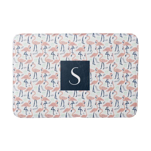 Modern Pink Flamingo Monogram Bath Mat (Front)