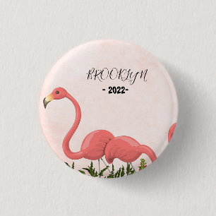 Modern Pink Flamingo Square Paper Coaster 3 Cm Round Badge