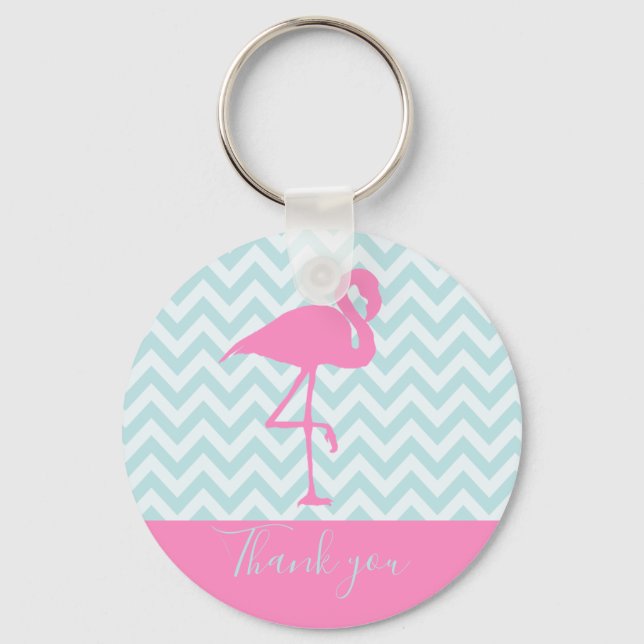 Modern Pink Flamingo, Thank You Key Ring (Front)