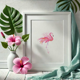 Modern Pink Flamingo Tropical Watercolor  Poster