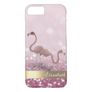 Modern Pink Flamingos Glitter Bokeh - Personalised Case-Mate iPhone Case