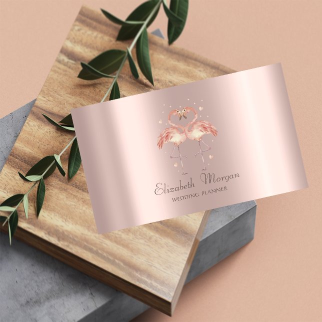 Modern Pink Flamingos In Love,Hearts Rose Gold Business Card (Creator Uploaded)