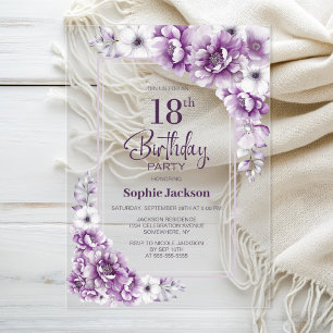 Modern Pink Floral 18th Birthday Party Acrylic Invitations