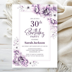 Modern Pink Floral 30th Birthday Party Invitation