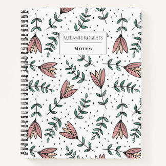 Modern Pink Floral and Dots Personalised Notebook