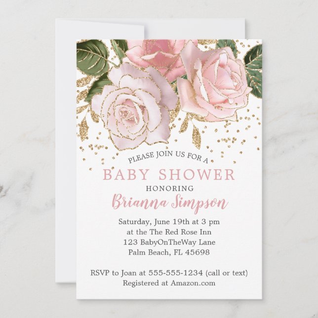 Modern Pink Floral Baby Girl Shower Invitations (Front)