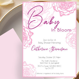 Modern Pink Floral Baby In Bloom Baby Shower Invitation