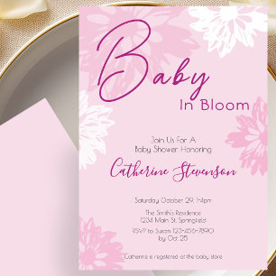 Modern Pink Floral Baby In Bloom Baby Shower Invitation