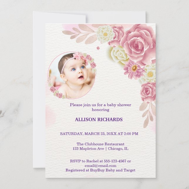 modern pink floral boho invitation (Front)