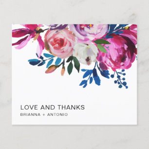 Modern Pink Floral Budget Wedding Thank You Card