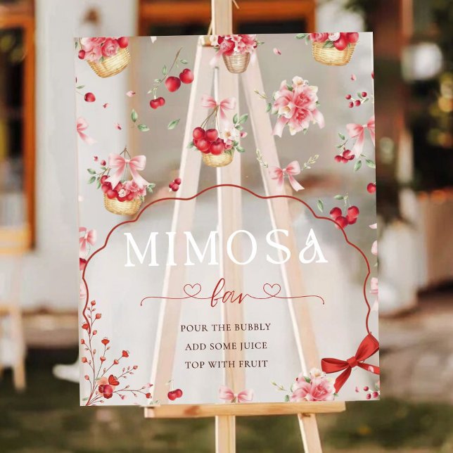 Modern Pink Floral Cherry Mimosa Bar Baby Shower  Acrylic Sign (Creator Uploaded)