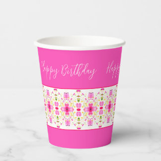 Modern Pink Floral Designer Paper Cups