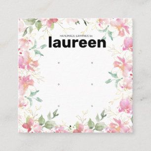 Modern Pink Floral Earring Display  Square Business Card