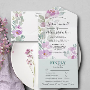 Modern Pink Floral & Eucalyptus Wedding  All In One Invitation