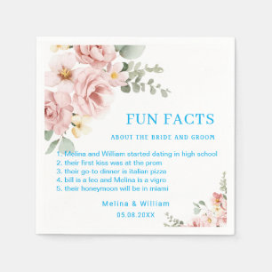 Modern Pink Floral Fun Facts Wedding Napkin