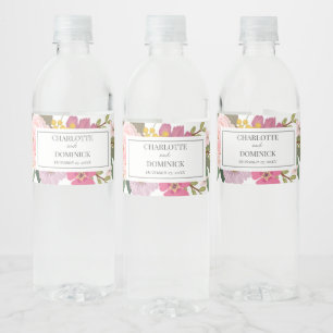 Modern Pink Floral Garden Spring Wedding Favours   Water Bottle Label