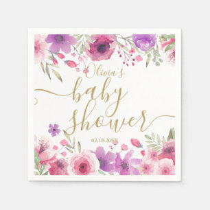 Modern Pink Floral Greenery Baby Girl Shower Napkin