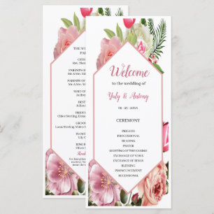 Modern Pink Floral Hexagon Ceremony Schedule