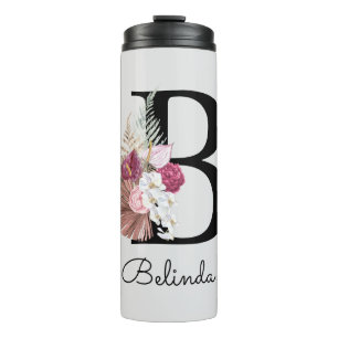Modern Pink Floral Initial B Thermal Tumbler