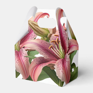 Modern Pink Floral Lilies and Green Botanical  Favour Box