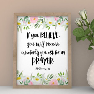 Modern Pink Floral Matthew Bible verse  Poster