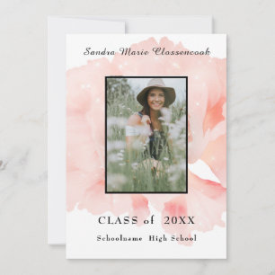  Modern Pink floral Minimalist graduation  Announcement