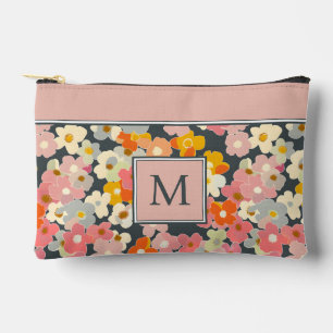 Modern Pink Floral Monogram Initial Accessory Pouch