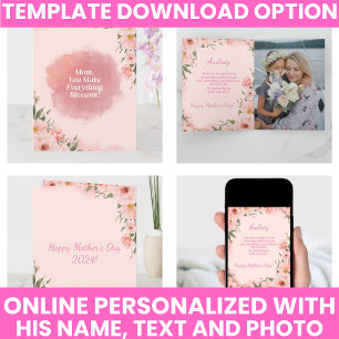 Modern Pink Floral Mother's Day Card