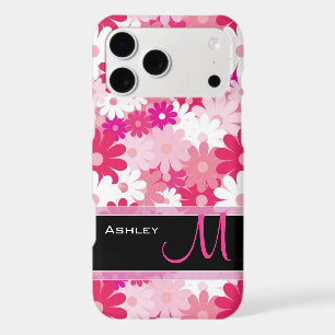 Modern Pink Floral Pattern Daisy Flowers Monogram