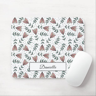 Modern Pink Floral Pattern Name Mouse Pad