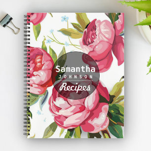 Modern Pink Floral Personalised Cookbook Recipe Notebook