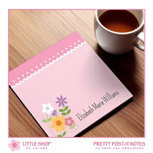 Modern Pink Floral Personalized Post-it Notes