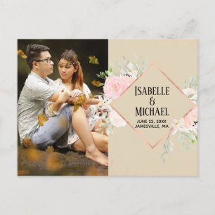 Modern Pink Floral Photo Save the Date Postcard