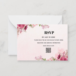 Modern Pink Floral QR Code Wedding RSVP Card