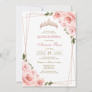 Modern Pink Floral Quinceanera Invitation
