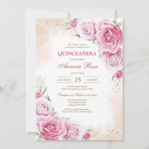 Modern Pink Floral Quinceanera Invitation