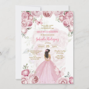 Modern Pink Floral Quinceanera Invitation