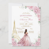 Modern Pink Floral Quinceanera Invitation