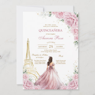 Modern Pink Floral Quinceanera Invitation