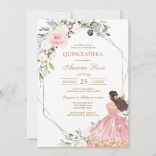 Modern Pink Floral Quinceanera Invitation