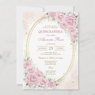 Modern Pink Floral Quinceanera Invitation