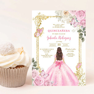 Modern Pink Floral Quinceanera Invitation