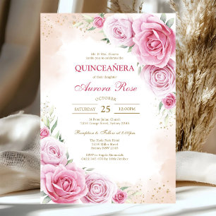 Modern Pink Floral Quinceanera Invitation
