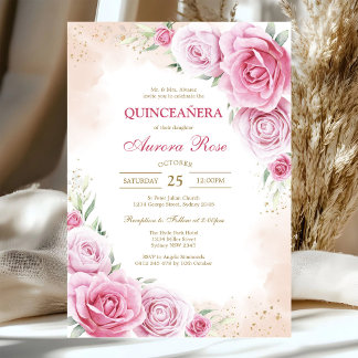 Modern Pink Floral Quinceanera Invitation